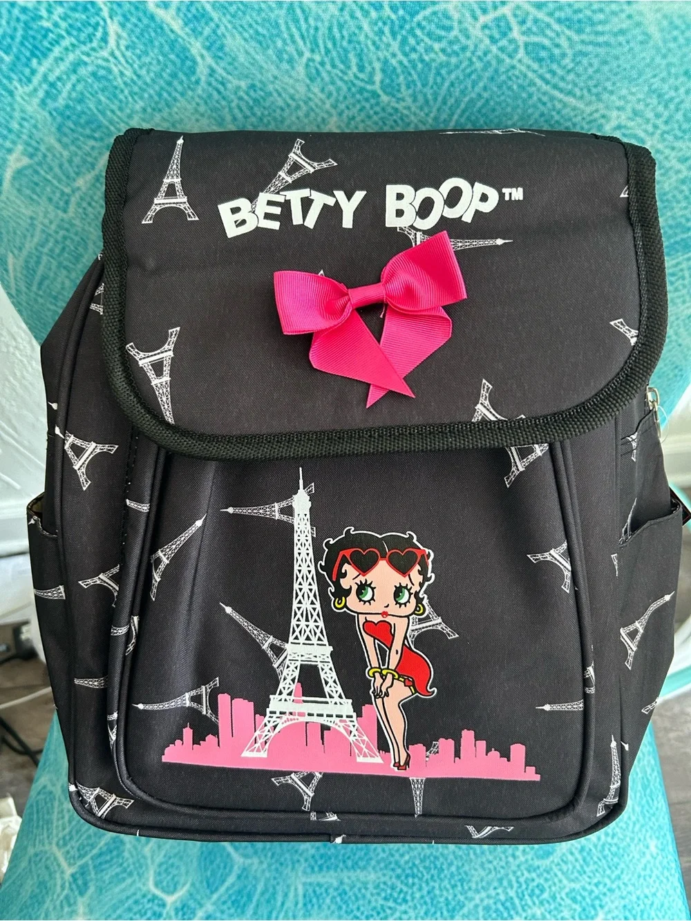 Betty Boop Black Eiffel Tower France 12x15 Backpack NWT